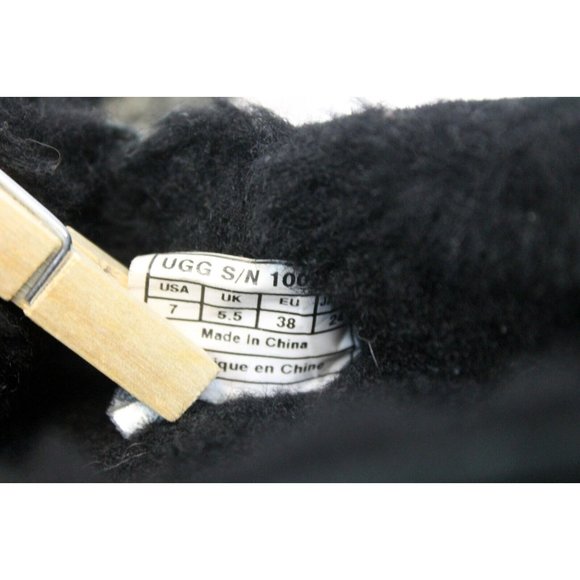 UGG Black Woman's House Slippers Size 7 Slip On Wool Lining Tweed Woven - Picture 11 of 11